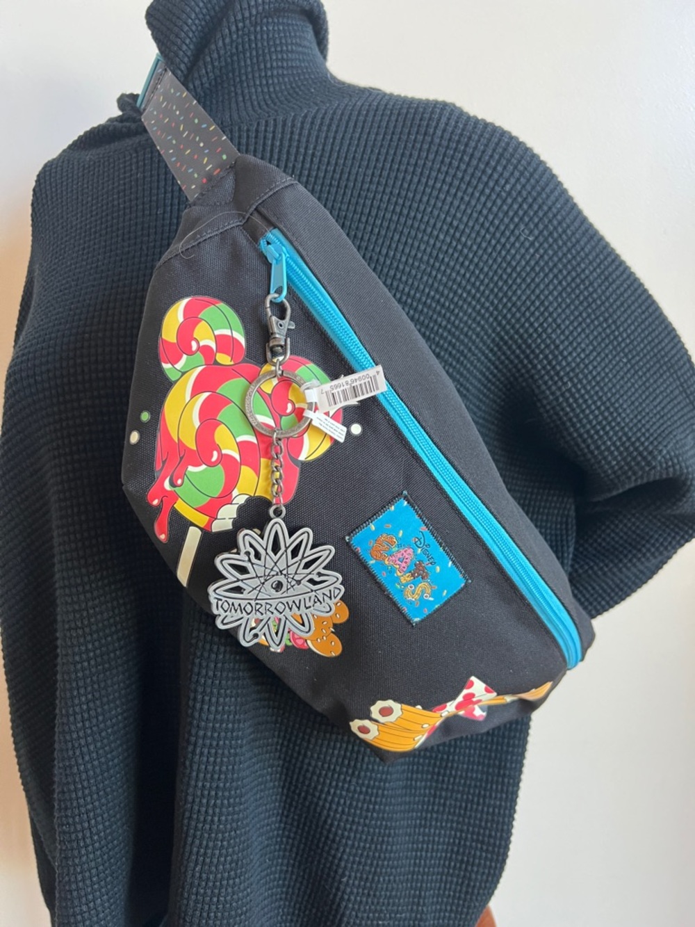 Disney fanny pack Colorful Candy Print Sling Bag with Turquoise Zipper